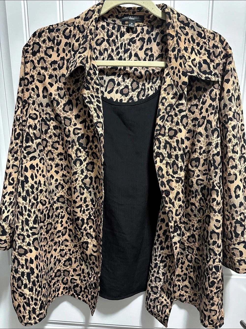Notations Woman 3X Leopard Print Layered Blouse Built In Tank”